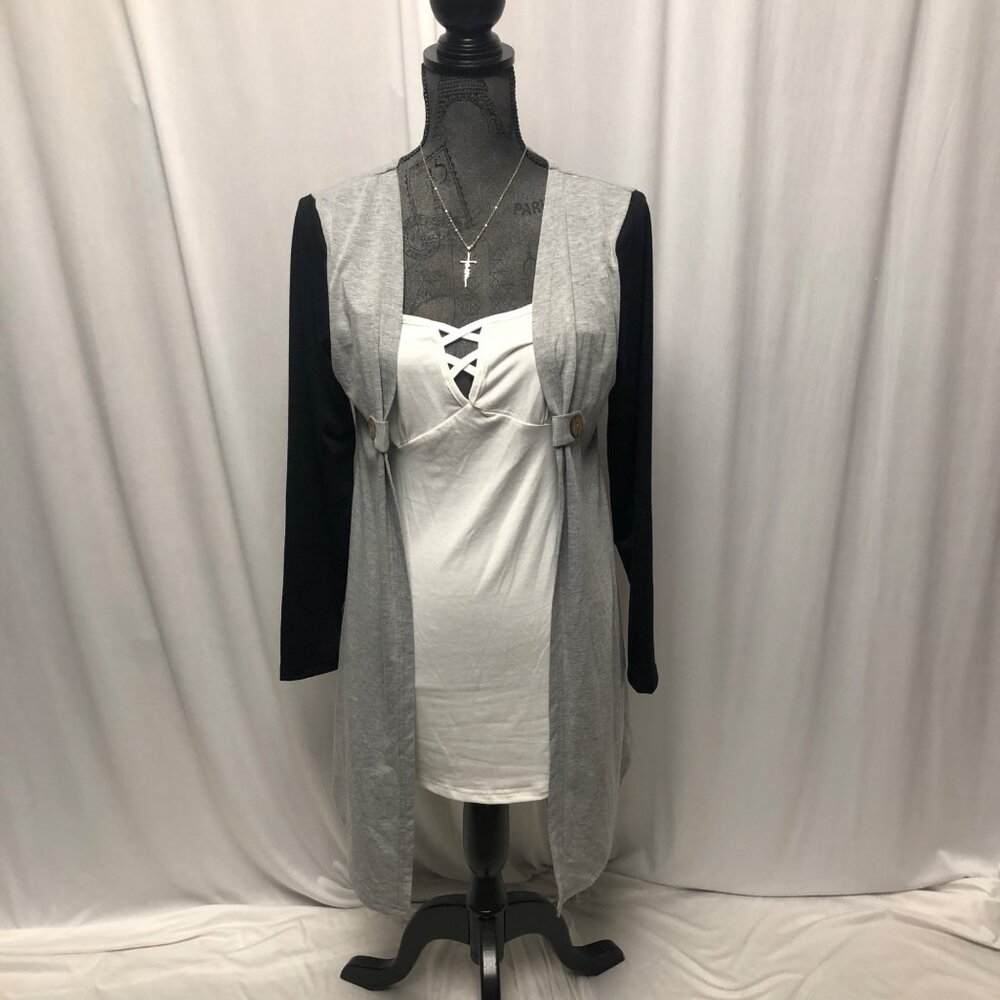 Dressfo Cardigan Top Womens Size Large Open Front Two Piece Look Lightweight NEW